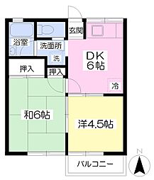 サンシャイン田辺 2DKの間取図画像