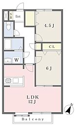 サンハイツB 2LDKの間取図画像