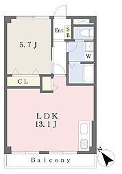 山西ビル 1LDKの間取図画像