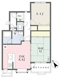 ルイシャトレ希望ケ丘C棟 2DKの間取図画像