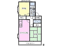グレイス緑園B 2DKの間取図画像