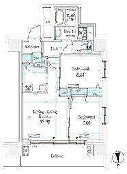ハビテ本厚木 2LDKの間取図画像