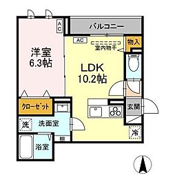 八王子市南大沢1丁目アパート 1LDKの間取図画像