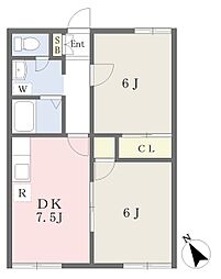 イーストコースト茅ヶ崎 2DKの間取図画像