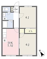 イーストコースト茅ヶ崎 2DKの間取図画像