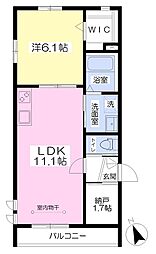 ブランシュ松が丘 1LDKの間取図画像