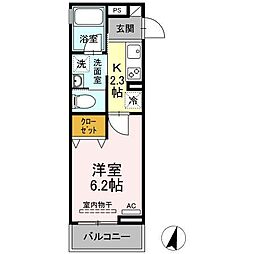 アイウェル湘南台 1Kの間取図画像