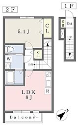 フェリオ湘南 1LDKの間取図画像
