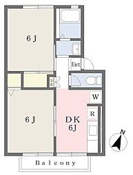 パル湘南B 2DKの間取図画像