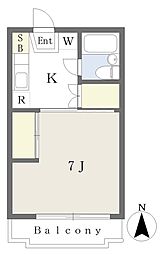 スカイハイツ湘南 1Kの間取図画像