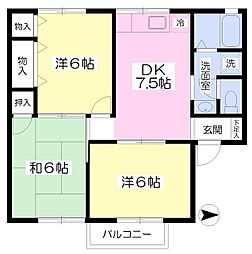 メゾン長塚C 3DKの間取図画像