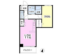 笹兆マンション 1LDKの間取図画像