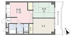 ノーブル相模原 3階2DKの間取り