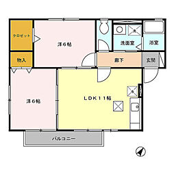 サザンクロス 1階2LDKの間取り