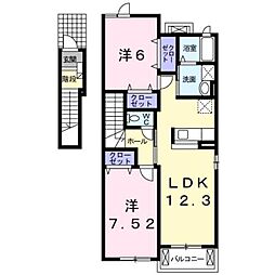 JR横浜線 橋本駅 バス17分 小松下車 徒歩2分の賃貸アパート 2階2LDKの間取り
