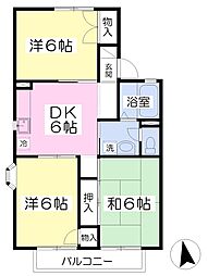 JR中央線 八王子駅 バス22分 中野市民センター下車 徒歩7分の賃貸アパート 2階3DKの間取り