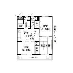 JR横浜線 古淵駅 徒歩6分の賃貸マンション 3階3DKの間取り
