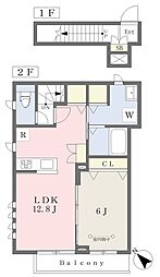 ボンシャンス向陽 2階1LDKの間取り