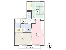 ハーモニーハイツ 2DKの間取図画像