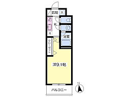 カサデミシェール 1Kの間取図画像