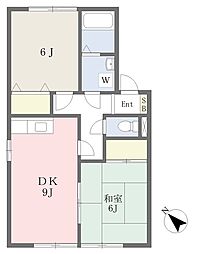 サンハイム西A 2DKの間取図画像