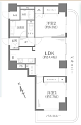 アメニティタワー相模原 2LDKの間取図画像