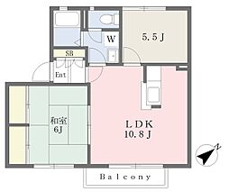 ディアス相模大野　Ｂ 2階2LDKの間取り