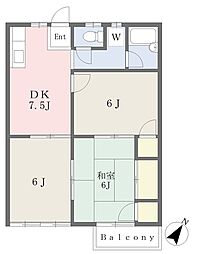 フラッツエクセル 2階3DKの間取り