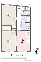 フォレスト相模台 4階2DKの間取り