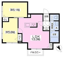 シャーメゾン　レジデンスＡ 2階2LDKの間取り