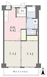 ヴィアンフォーレ鶴舞 3階2DKの間取り