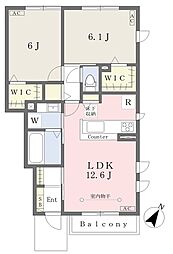 エクセラン金森北棟 1階2LDKの間取り
