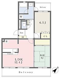 クラスガーデン相模大野 2LDKの間取図画像
