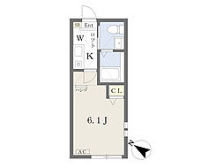 ルミエールカンノン相模大野 1Kの間取図画像