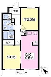 二津屋ミルキーウェイ1つきみ野 2DKの間取図画像