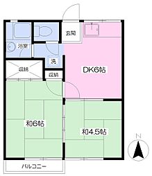 光ハイツ 2DKの間取図画像