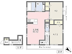クレールパルファン 2LDKの間取図画像