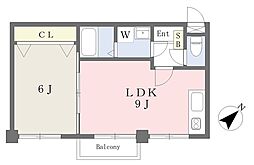 リノス参番館 1LDKの間取図画像