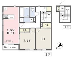 ビスタ宮の前 2階2LDKの間取り