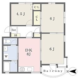浄明寺ハイツ 3DKの間取図画像