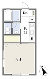 プリムヴェール 1Kの間取図画像