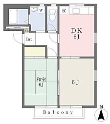 室ヶ谷コーポ 2DKの間取図画像