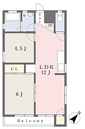 長嶋ハイツ 2LDKの間取図画像