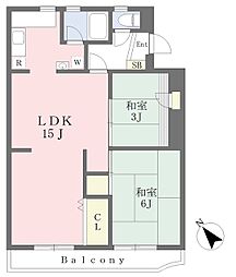 峰沢団地3号棟 2LDKの間取図画像