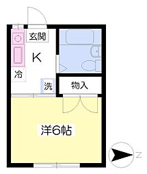 スカイレジデンス2 1Kの間取図画像