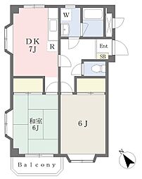 プラスパ童夢 2DKの間取図画像
