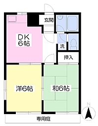 Nアイボリーハウス 2DKの間取図画像