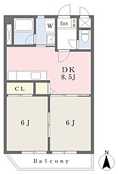 ライフメゾン清水2 2DKの間取図画像