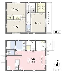 西武池袋線 富士見台駅 徒歩4分の賃貸一戸建て 2階3LDKの間取り