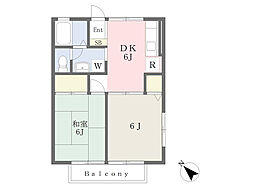 セジュール南 2階2DKの間取り
